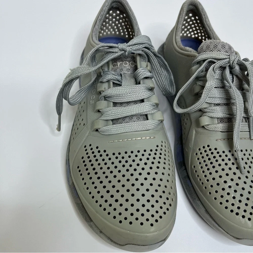 CROCS LiteRide Pacer Gray Perforated Lace-Up Shoes 206494 Women's 6W